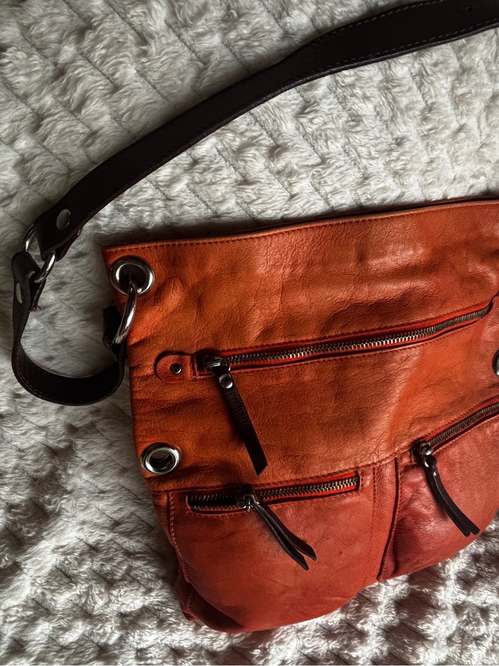 Maurizio Taiuti Italy orange Leather Crossbody Slouch Bag convertable